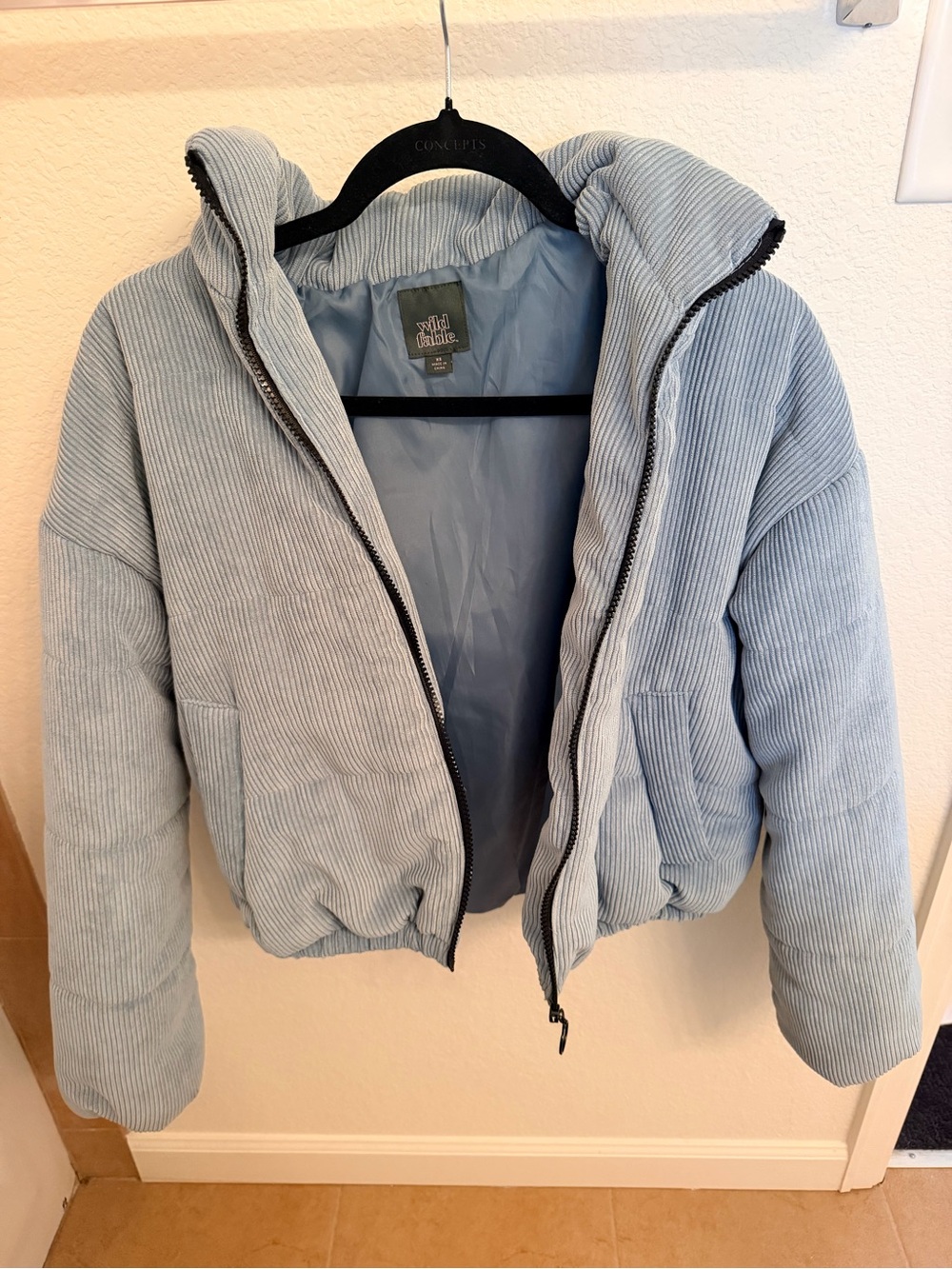 XS Cropped Blue Corduroy Puffer Jacket